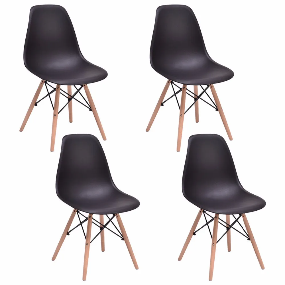 Giantex 4 шт. Mid Century Modern обеденный стул со спинкой деревянная ножка черный Обеденная