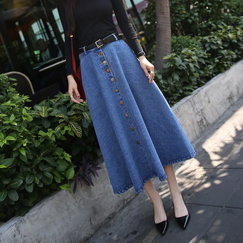 Летняя женская джинсовая юбка 2019 средней длины с высокой талией модная Женская