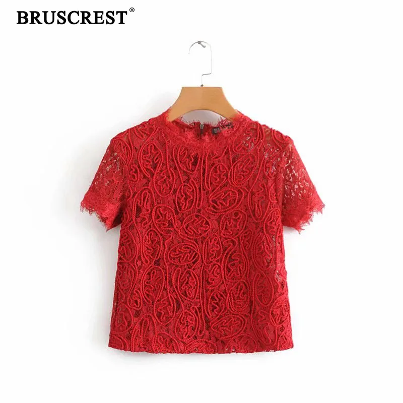 Винтаж chic blusas кружевные красные блузки женские топы и рубашки черного цвета без