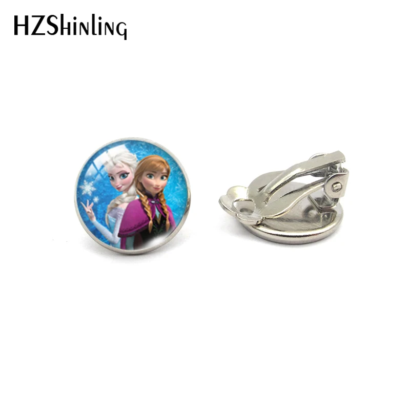Silver-1 HZSHINLING/Лидер продаж, модные серьги с изображением Эльзы и Анны, кабошон, без пирсинга, лучшие подарки для девочек - Окраска металла: Silver-1