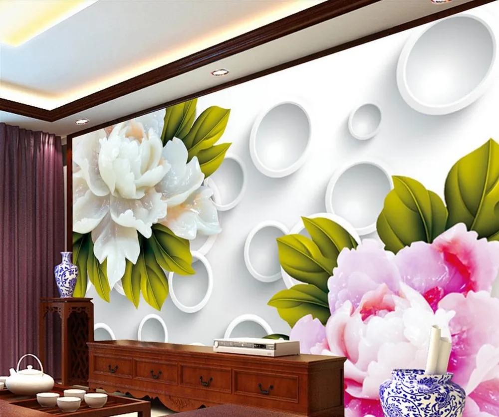 3d обои для комнаты 3D круг нефрита резьба пион фон со старой стеной на заказ живые