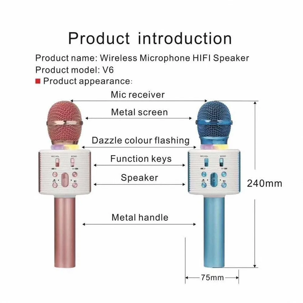 Новинка V6 беспроводной караоке Bluetooth KTV HIFI динамик искусственный конденсаторный