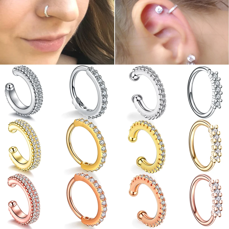 

1PC Crystal Fashion Clicker Nose Hoop Ring Septum For Women Nose Ring Ear Cartilage Tragus Helix Piercing Charming Body Jewelry