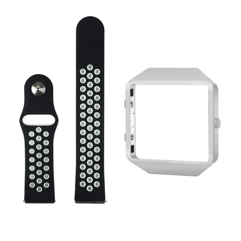 Bemorcabo для Fitbit Blaze полосы с рамкой, силиконовый сменный дышащий спортивный ремешок Браслет для Fitbit Blaze - Цвет ремешка: Black White Silver