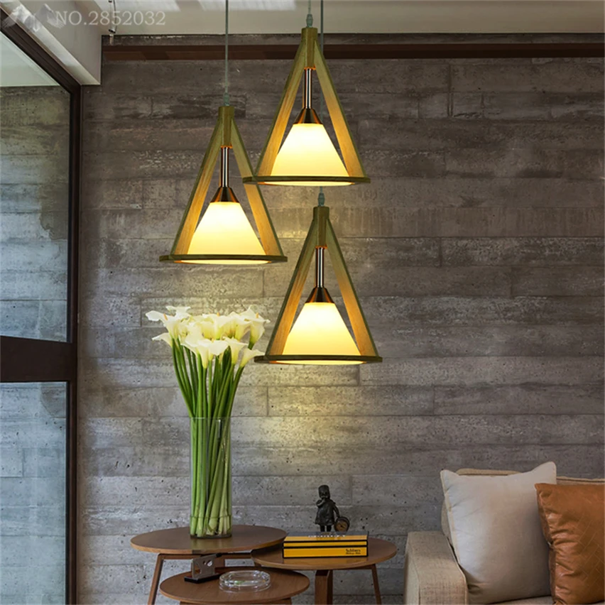 JW Modern Pendant Lamps Wood Glass Lampshade Nordic Rural Style Lights for Living Room Bedroom Restaurant Indoor Decor | Лампы и
