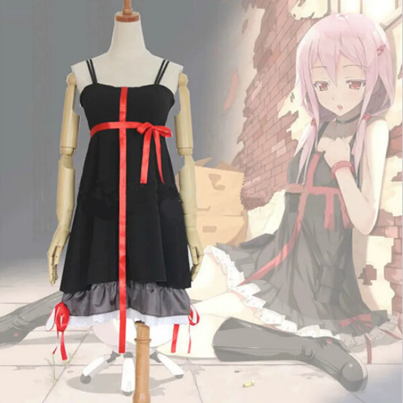 Аниме Guilty Crown косплей костюмы на Хэллоуин для женщин Yuzuriha Inori черное платье