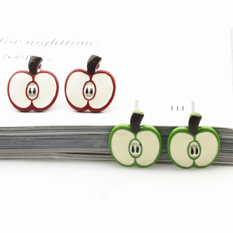Дорин Бокс Женская мода Клубные серьги с яблоками 3D с зелеными ушками Милые девушки Модные украшения 1 пара.