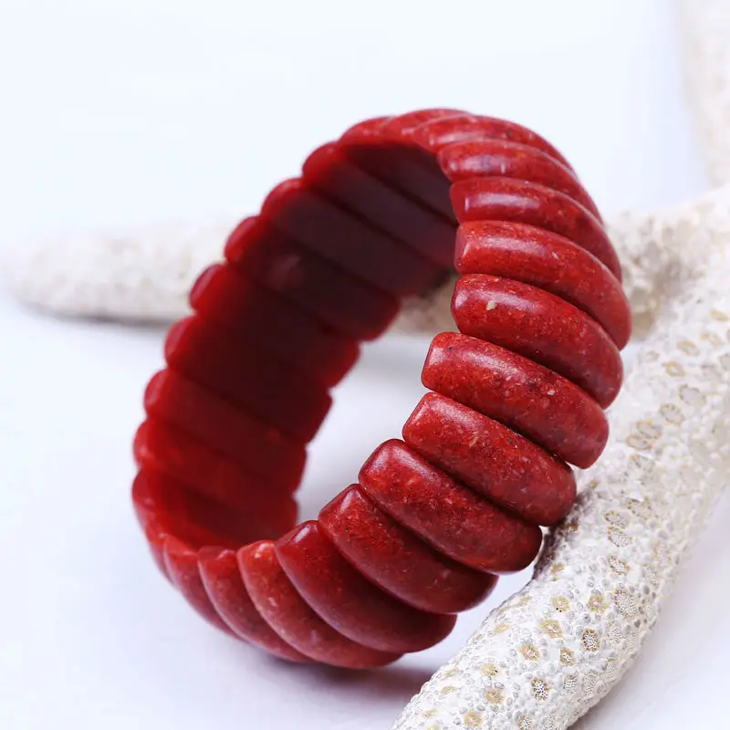 New summer style wide stretch red coral bracelet elastic Cord natural stone bead for men women bracelets jewelry | Украшения и