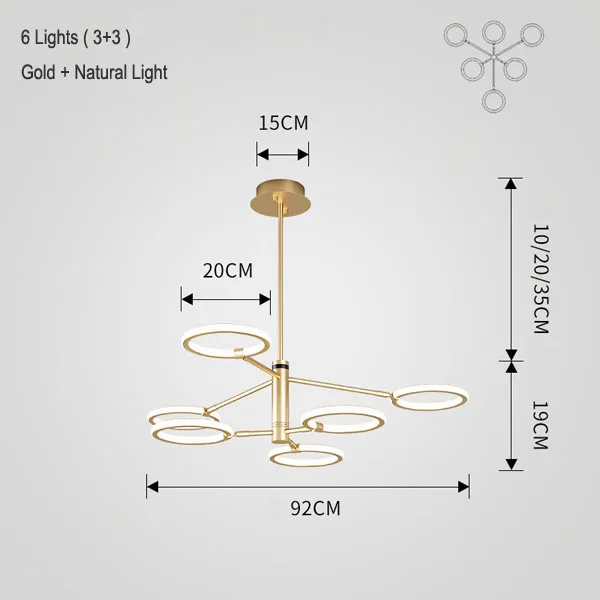 Gold 3 and 3 Lights Внутренний светодиодный потолочный Люстра, освещение, повседневный свет, гостиная, спальня, современная канделябры люстры, освещение для дома, светильники, лампадер - Цвет абажура: Gold 3 and 3 Lights