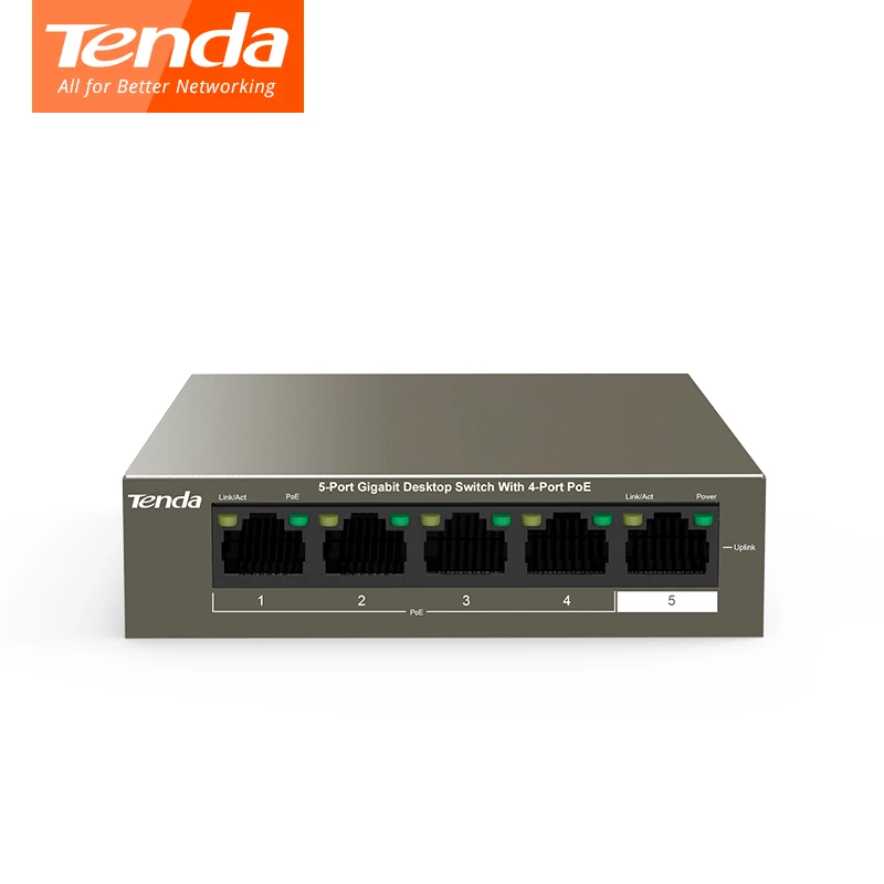 Tenda TEG1105P-4-63W POE сетевые коммутатор гигабитный 5*10/100/1000 Мбит/с RJ45 порт 10 Гбит/с