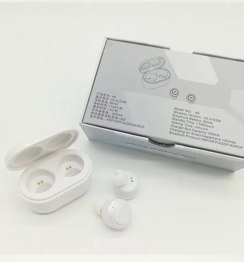 Новинка A6 Bluetooth наушники TWS 5,0 беспроводные наушники мини в ухо стерео гарнитуры HD микрофон зарядное устройство для iphone huawei Xiaomi samsung