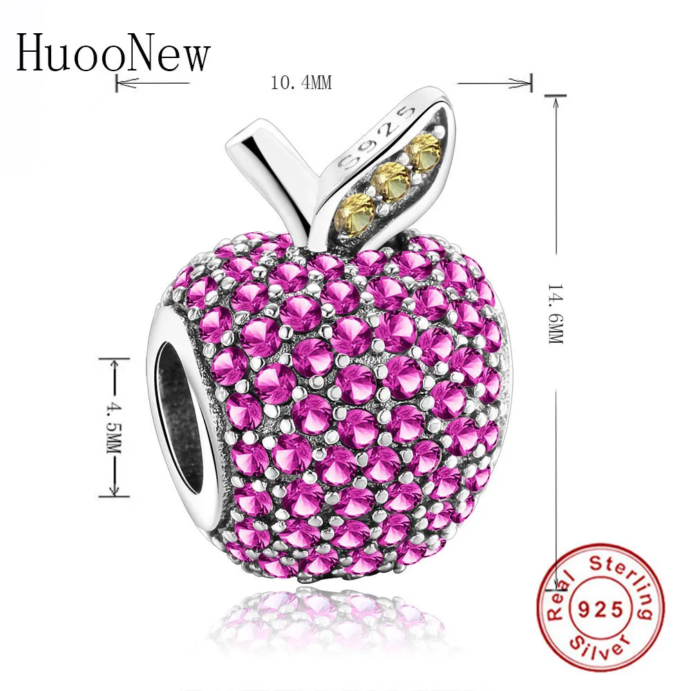HuooNew Fit Pandora талисманы браслет стерлингового серебра 925 пробы для фруктов яблок цвет циркония кристалл каменный шарик делая Berloque