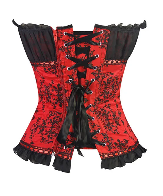 Корсет Overbust в стиле бурлеск Застежка молния сбоку Костюмы атласа на шнуровке