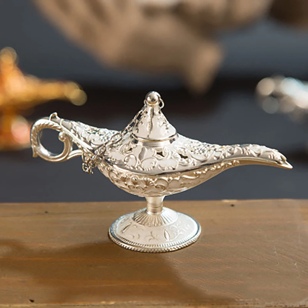 Russian Aladdin Lamp Hollow Aladdin Wishing Magic Lamp Zinc Alloy Wishing Tea Pot Retro Home Decoration Ornament Gifts