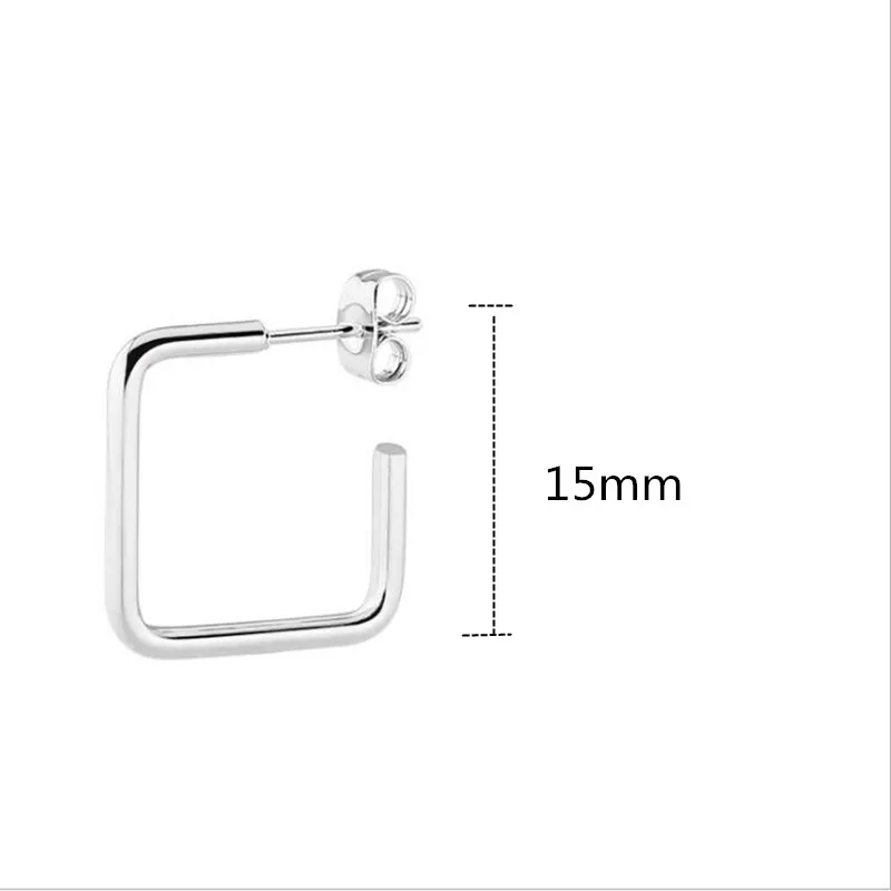 Титановые серьги гвоздики из нержавеющей стали 316L квадратной формы 15 мм черное