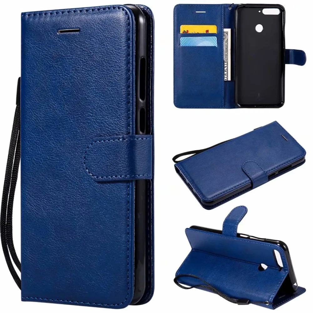 Чехол Кошелек для Huawei Y6 2018 откидная задняя крышка чистый цвет искусственная кожа