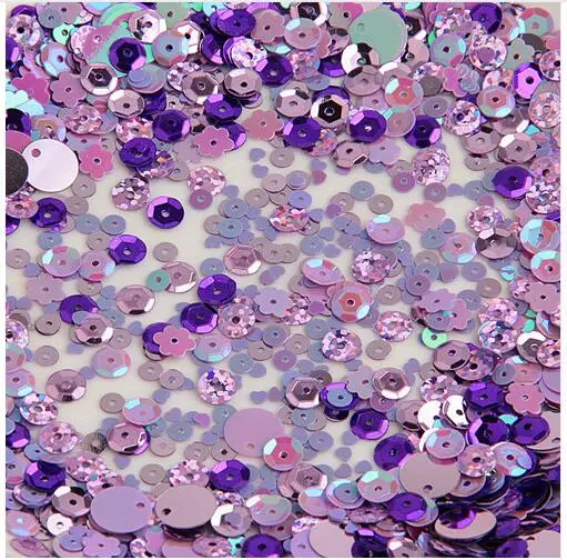 purple random mix Светильник с пайетками, фиолетовые блестки, 3 мм-25 мм, круглые блестящие блестки, блестки для шитья, свадебные украшения, аксессуары для рукоделия - Цвет: purple random mix