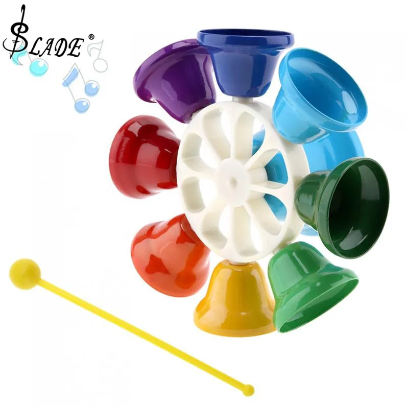 Colorido de 8 Nota percusión Bell mano campana de juguete de los niños bebé educación Musical instrumento