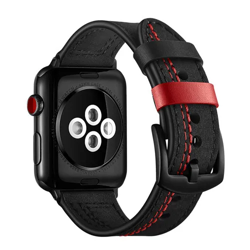 black Кожаный ремешок для apple watch серии 4/3/2/1 наручных часов iwatch, ремешок 42 мм, 38 мм/42 мм/40 мм браслет наручные часы ремень аксессуары - Цвет ремешка: black