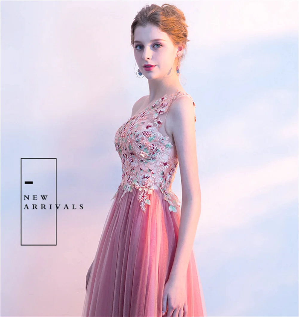 CX Элегантное Длинное розовое вечернее платье на одно плечо с кружевными цветами