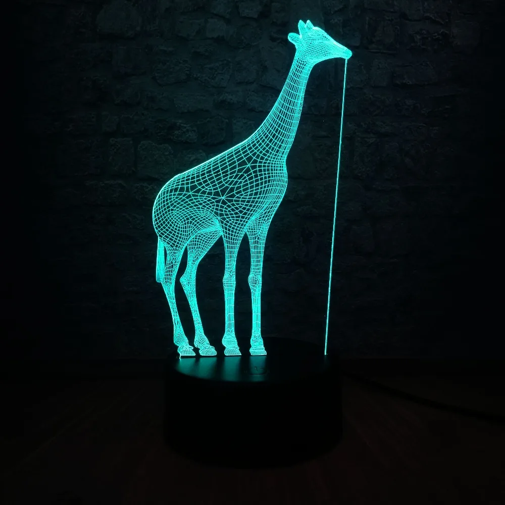 Африканский животный Жираф 3D USB светодиодный светильник 7 цветов меняющий