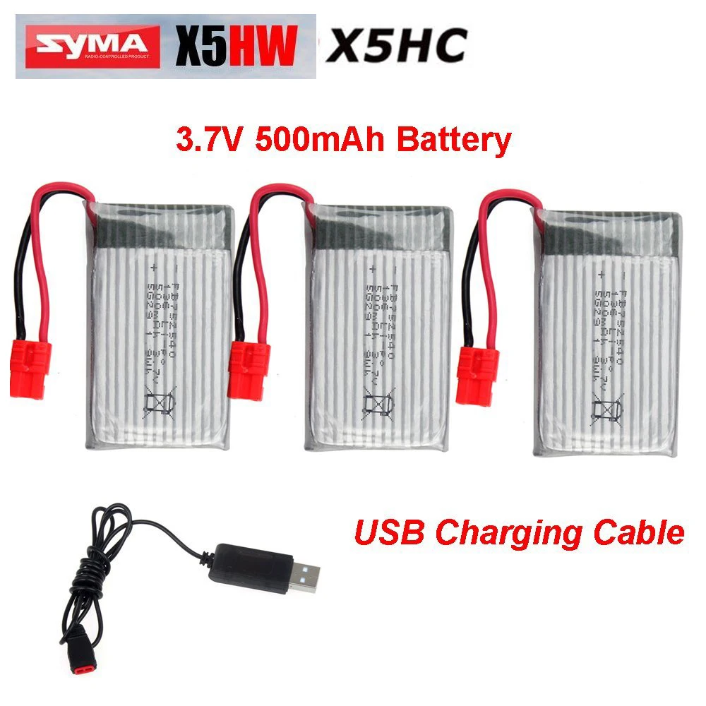 

3pcs * EBOYU 3.7V 500mAh Lipo Battery+USB Charging Cable for Syma X5HW X5HC FPV Wifi RC Quadcopter Drone