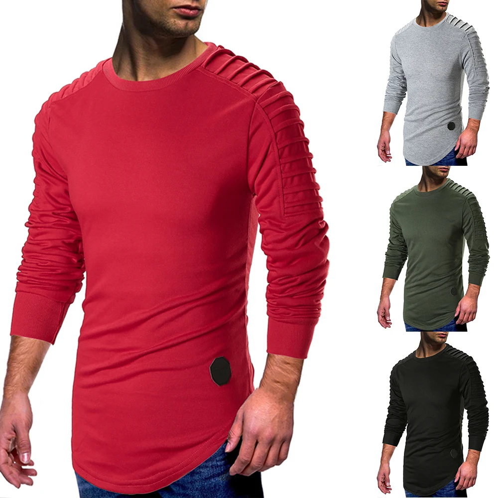 Мужская футболка с круглым вырезом LAAMEI хлопковая длинным рукавом и новинка 2019 |