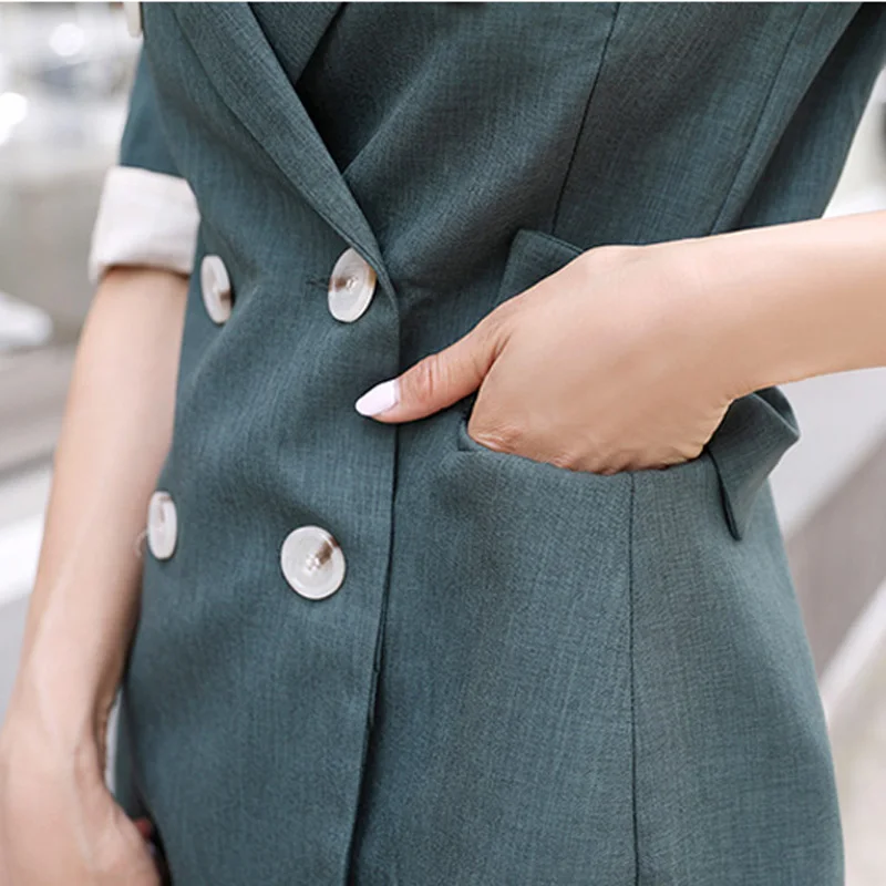 Женский двубортный Блейзер костюм из 2 предметов с высокой талией и