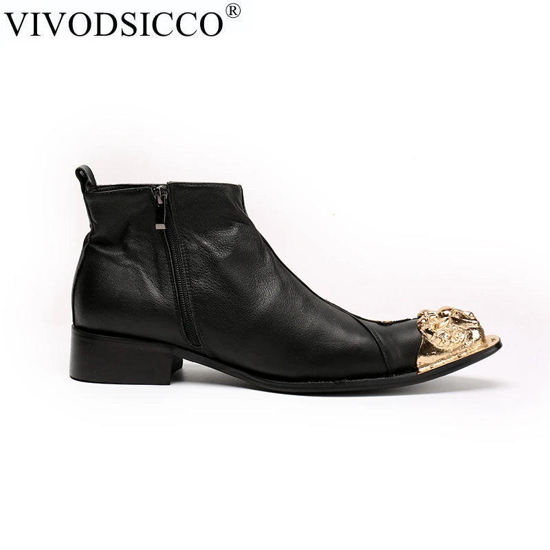 VIVODSICCO/Новинка; модные мужские ботильоны из натуральной кожи с вышитым тигром; парадная обувь; ботинки «Челси» с острым носком; ковбойские ботинки