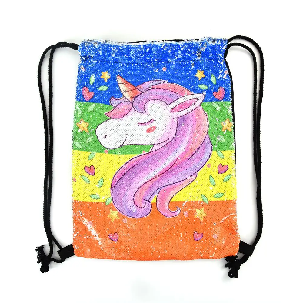 Unicorn Sequin Backpack Drawstring Bag for Girl School Kids Mermaid Horse Draw String Bags | Unisex Backpacks