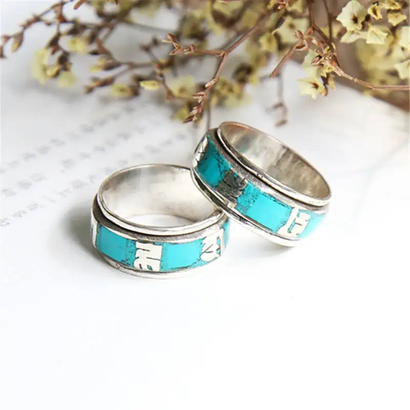 R206 Тибетский мантра амулет вращающиеся кольца на удачу для мужчин Ом Мани пад мне