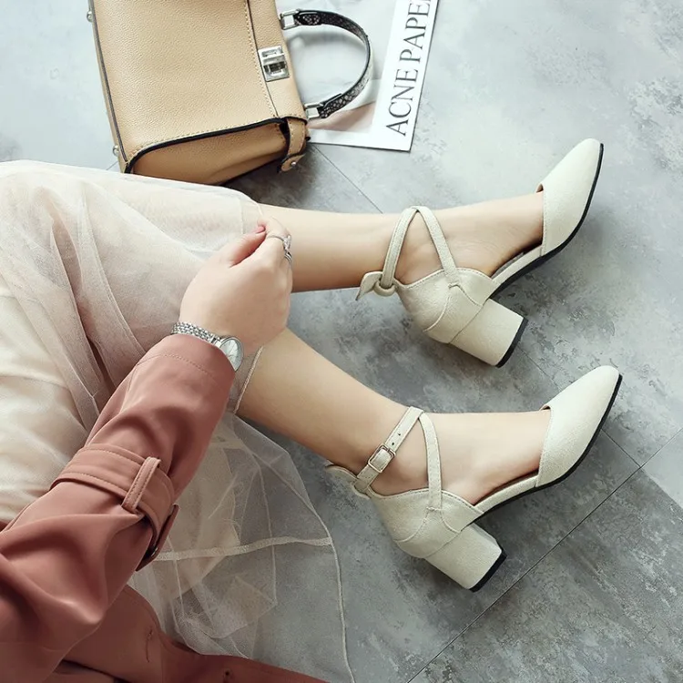 Big Size 11 12 13 14 15 high heels sandals women shoes woman summer ladies Rough heel in the buckle of velveteen bread head | Обувь
