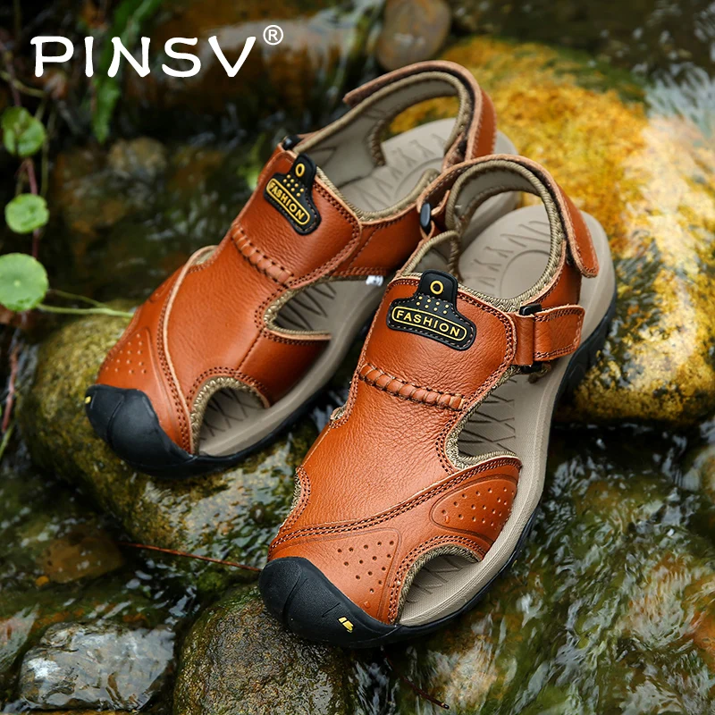 Новые мужские сандалии Мужская обувь из натуральной кожи Летняя Chaussure Homme кожаные