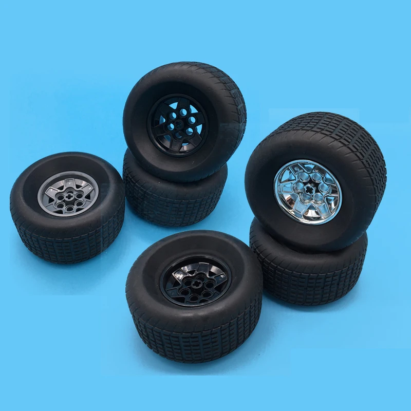 2 шт./лот, техническая часть 18450 шины 81,6x44 R& Part 56908 колеса 43,2x26 Technic гоночные маленькие с 6 пинхолами блоки кирпичные игрушки