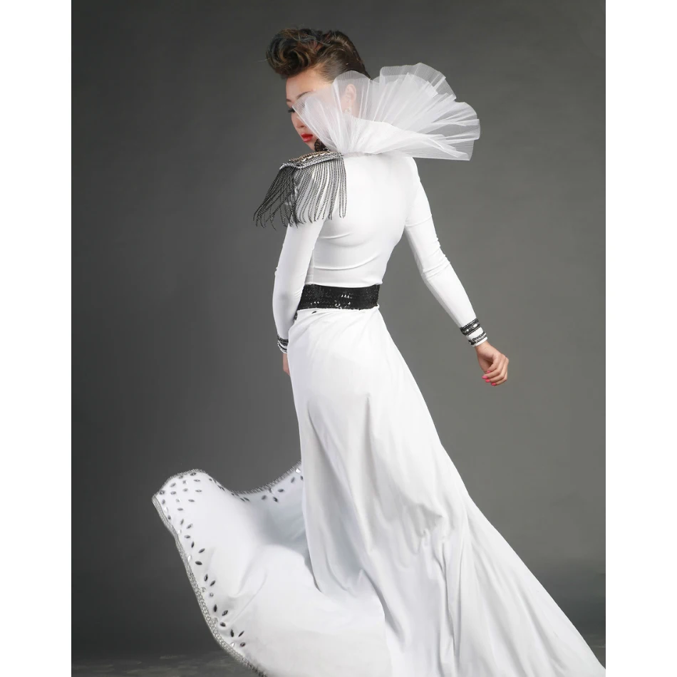 2017 новое поступление женский костюм певицы бар DJ DS сексуальная белая одежда для