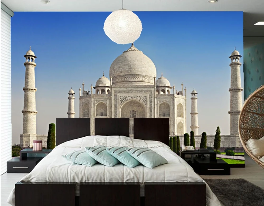 Пользовательские 3d настенные храмы Индии Taj Mahal Mosque city фото обои, гостиная ТВ стены кухня спальня ресторан 3d обои