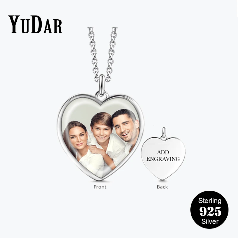 925 Sterling Silver Personalized Heart Photo Necklace Engravable Name Message Gifts for Family Lovers Friends YDS-1093 | Украшения и