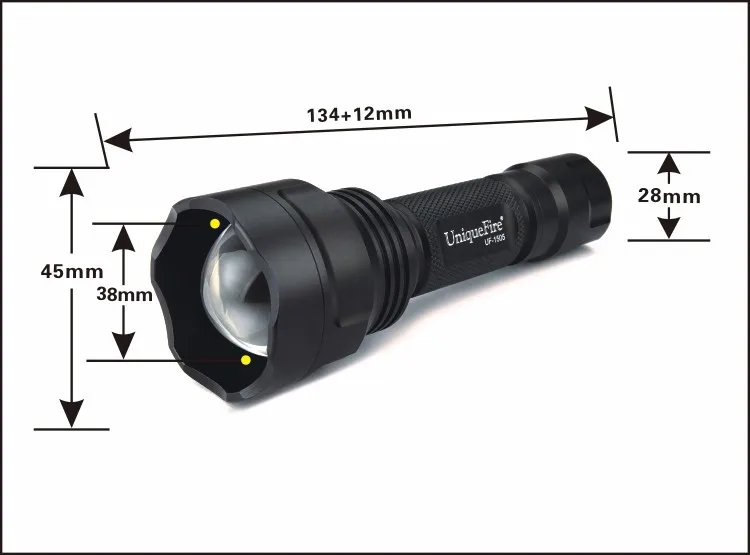 UniqueFire 1505 черный Фокус Zoom Факел зеленый/красный/белый свет походный фонарик, езда или охота поиск света 3 режима