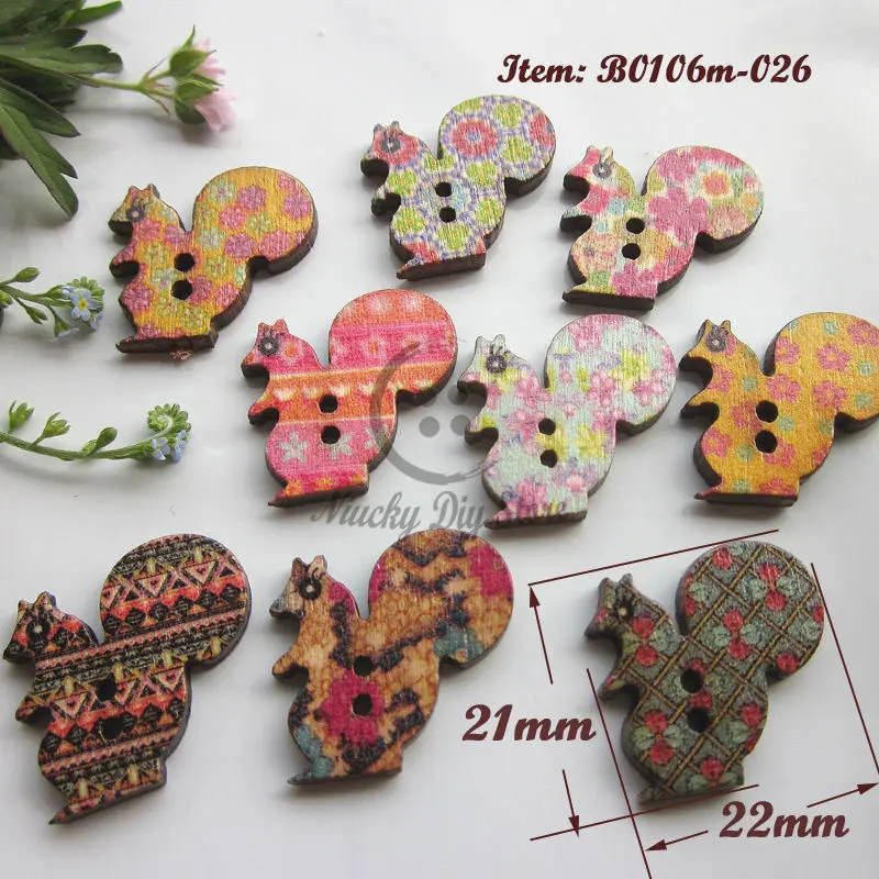 

Cartoon buttons 100pcs Mixed wood color squirrel scrapbooking buttons animal shape craft decorative accessories wholesale