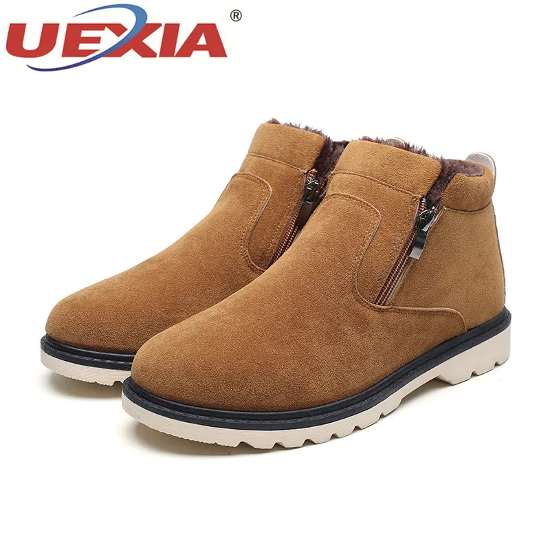 UEXIA Men Non-Slip Warm Plush Fur Ankle Boots Male Slip On Sewing Cotton Snow Flock Upper footwear |