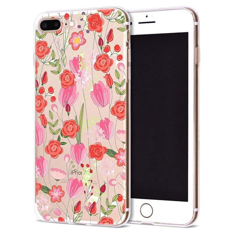 Чехол для Apple iPhone 6 6S 7 Plus X 10 мягкий чехол из ТПУ с цветком листьев Оригинальный 8 B333
