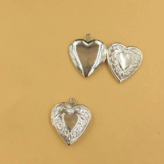 Silver 5 шт. ретро фоторамка на память медальон кулон в форме сердца серебро/золото/античная бронза цвет романтические ювелирные изделия для женщин ожерелье - Цвет: Silver