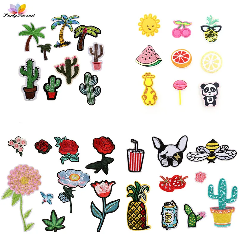 PF Stripe Rose Patch Hot Melt Adhesive Embroidery Iron on Patches for Clothes DIY Coconut Trees Stickers Fabric Badges Applique | Дом и сад