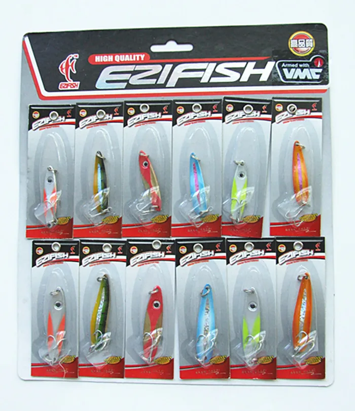 

Spoon Lure Metal Bait VMC Hook Fishing Lure 6g 10g mixed 12model/card Fishing Tackle high quality fish shape sequins