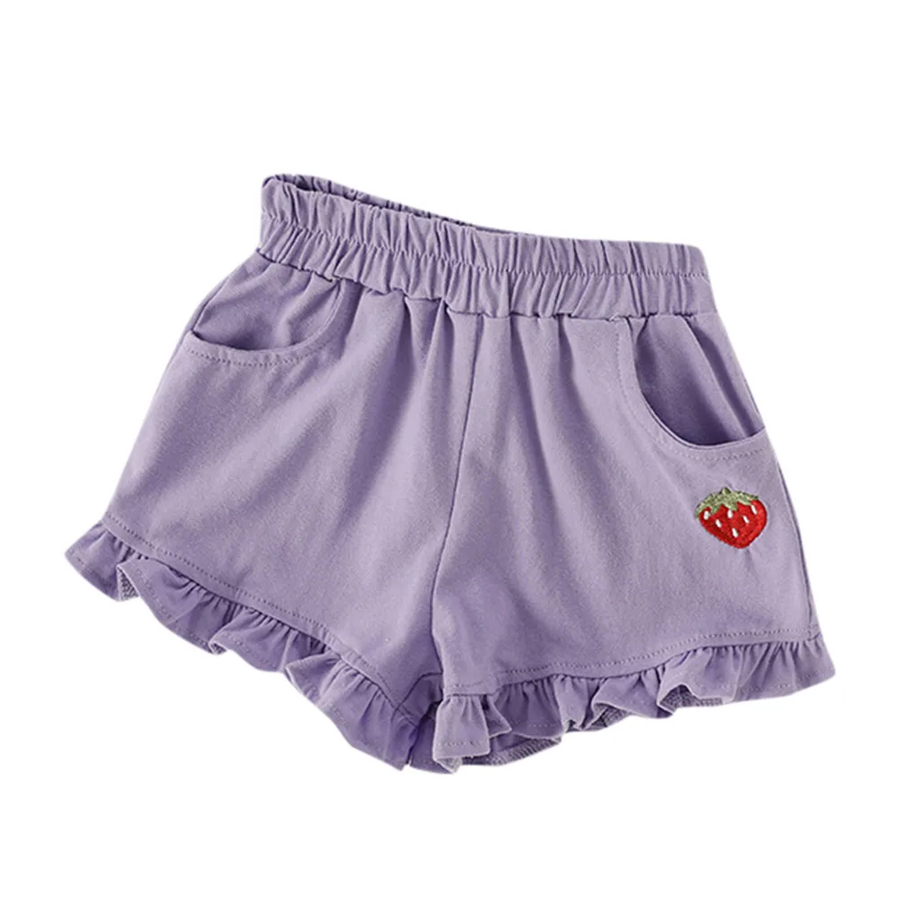 Фиолетовый New Summer Girl Shorts Kids Skirts Shorts Ruffles Bowknot strawberry Children Shorts Fashion Girls Clothing - Цвет: Фиолетовый