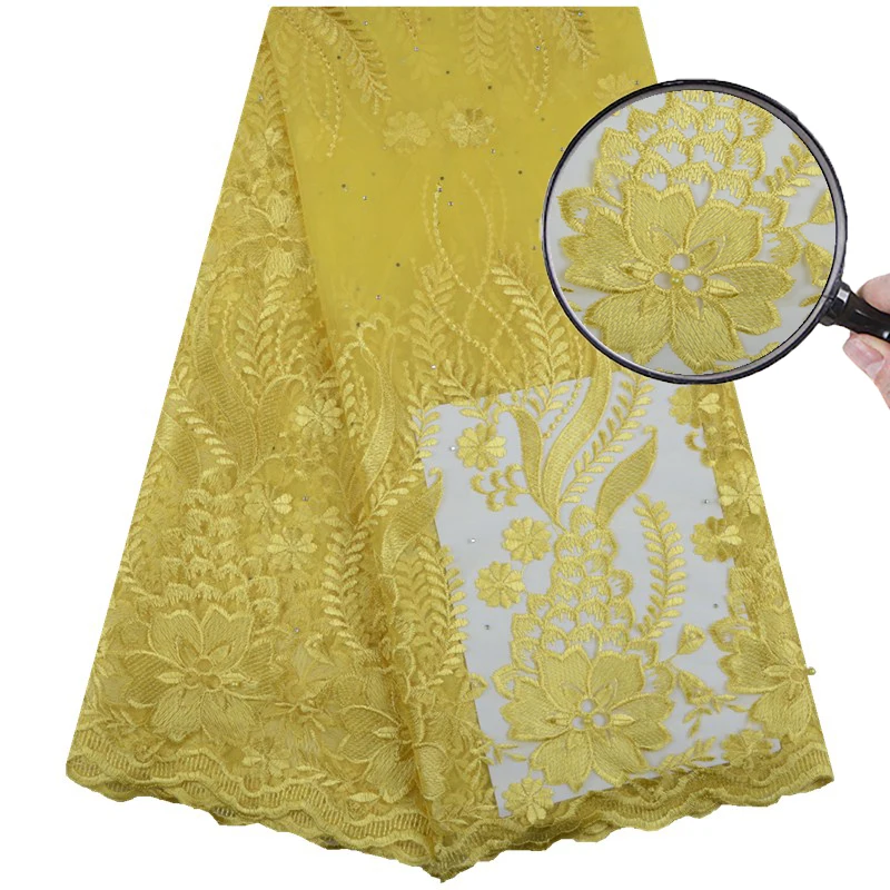 Кружевная ткань темно-синяя с вышивкой в африканском стиле нигерийские