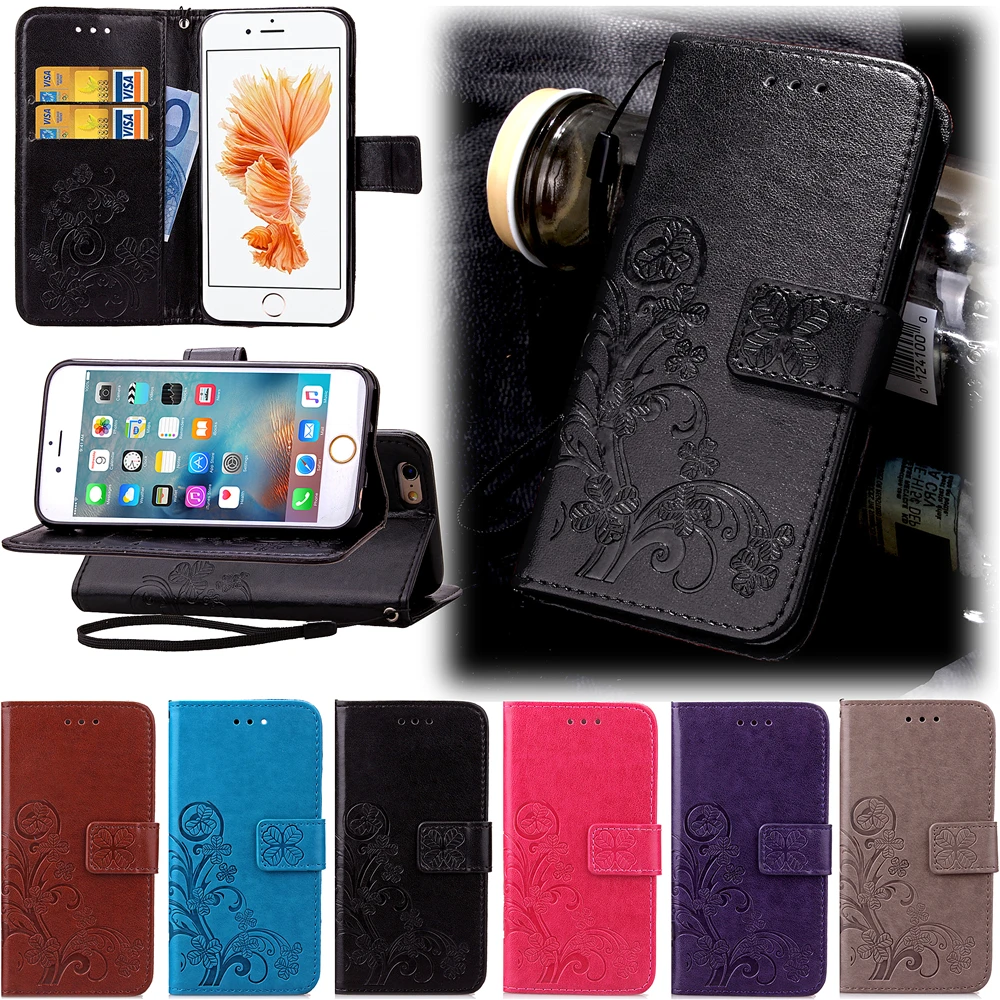 Fundas Clover чехол для iPhone 6 S Plus 5 5S SE 5C кожаный Роскошный Ретро Печать флип Капа