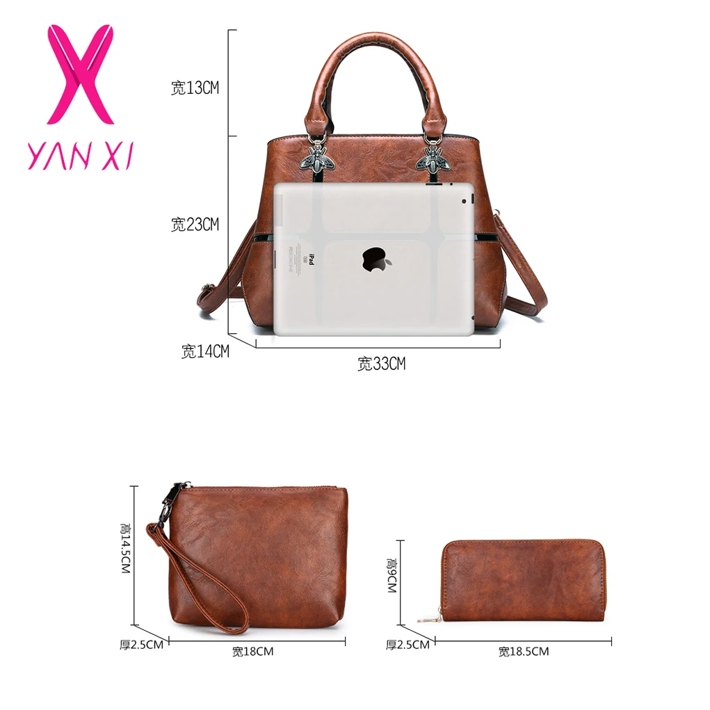 YANXI 3 комплекта композитная сумка женская Лоскутная на плечо Повседневная
