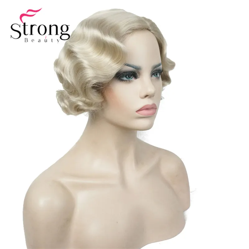 StrongBeauty 1920's Flappers Короткий Палец Волна светильник блонд полный синтетический парик
