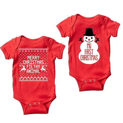 Милая Рождественская одежда для маленьких девочек красный комбинезон малышей с